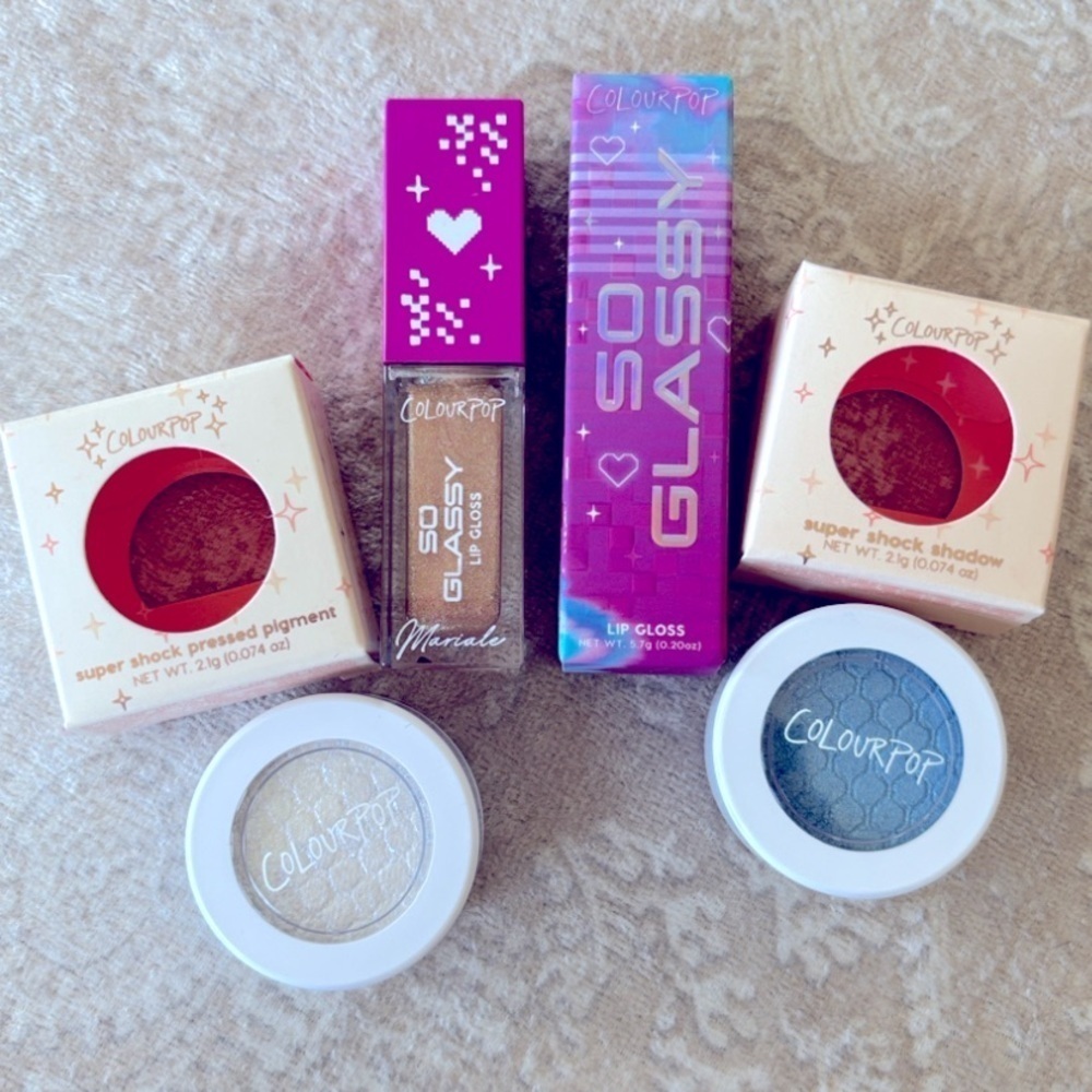 Brand New ColourPop Bundle Super Shock Eye Shadow So Glassy Lip Gloss Player 1